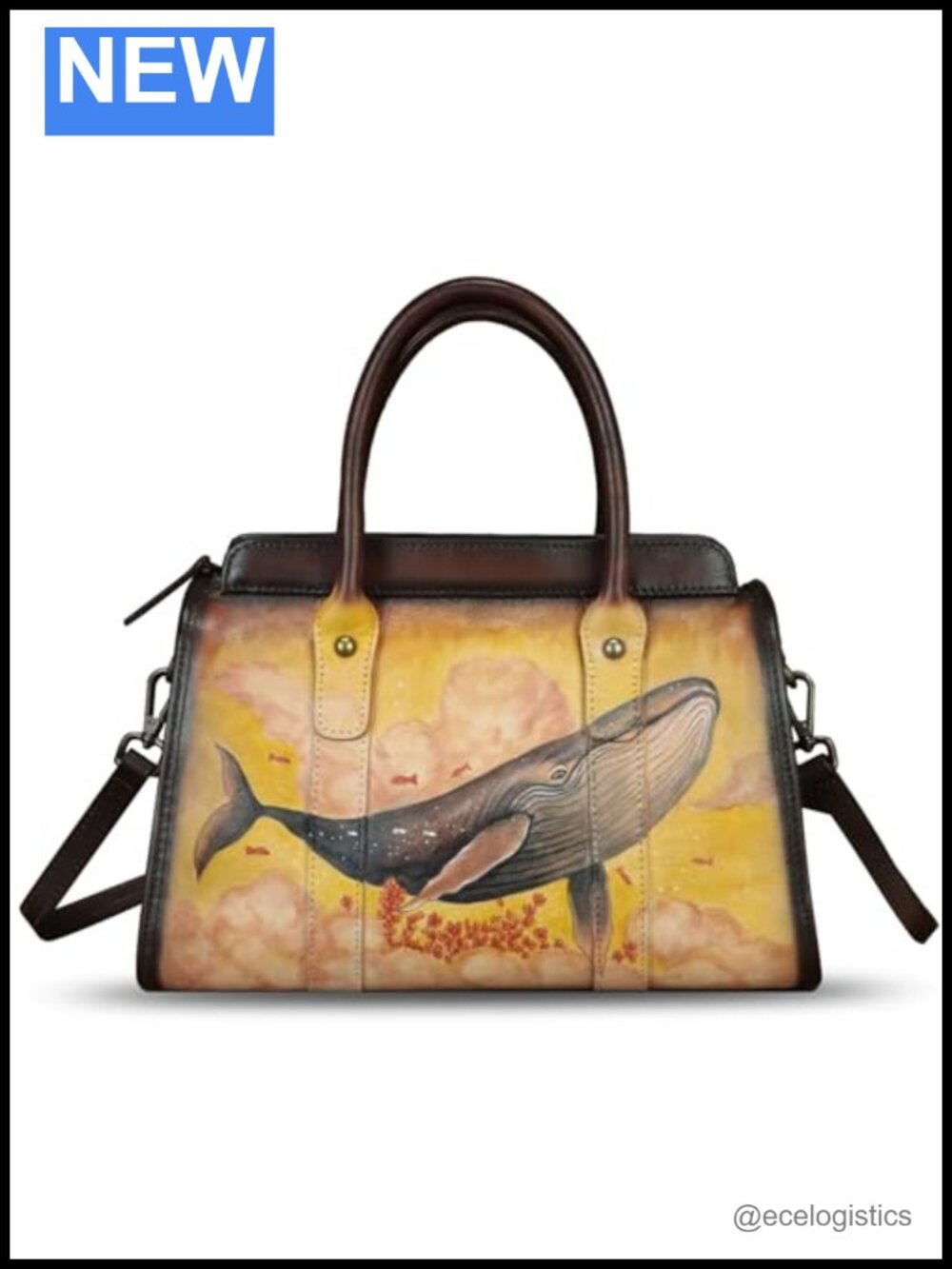 Genuine Leather Hand Painted Satchel Handbag Top Handle Purse Crossbody Tote